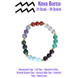 Zodyak Doğal Taş Kova Burcu Bilekliği (Ay Taşı, Ametist, Akuamarin Taşı, Lal Taşı, Aventurin, Kristal Kuvars, Yeşim)