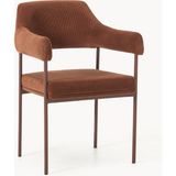 Zoe Kord Kumaş Kolçaklı Sandalye - Koyu Yeşil, Ergonomik ve Şık - Acı Kahverengi