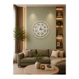 Zoe3 Style Modern Lotus Desenli Beyaz-Gümüş Dekoratif Duvar Saati - Sessiz Mekanizma