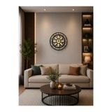 Zoe3 Style Modern Lotus Desenli Siyah-Gold Dekoratif Duvar Saati - Sessiz Mekanizma