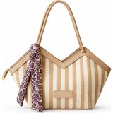 ZOE3tr Kadın Bej Çizgili Fular Detaylı Tekstik Omuz Çantası