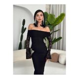 zoezoe Dantel Detay, Korsaj, Midi, Yırtmaçlı, Bordo Elbise Siyah S