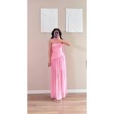 zoezoe KADIN STRAPLEZ YAKA FULAR DETAYLI KORSAJ KALIP ÜST PİLELİ ETEKLİ ELBİSE Pembe S