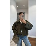 zoezoe pinterest model bomber süet kumaş tasarım dik yaka marka muadil şık astarlı mont kaban ceket Haki M
