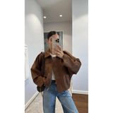 zoezoe pinterest model bomber süet kumaş tasarım dik yaka marka muadil şık astarlı mont kaban ceket Kahverengi L