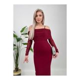 zoezoe TÜL KOL VE İNCİ ÇAKIM DETAYLI ASKILI ŞIK ÖZEL GÜN ELBİSE (düğün/davet/isteme/mezuniyet/nikah) Bordo M