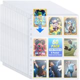 Zofly 60'lı paket 1080 cepli klasör kart kılıfı, çift taraflı, 9 cepli kart sayfası, 3 halkalı klasör için, ultra şeffaf plastik sayfalar, spor kartları, kartvizitler, oyun kartları, fotoğraflar için kılıf