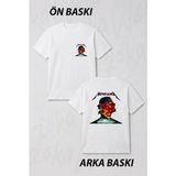 Zoka Wear Metallica Baskili U Ön ve Sırt Baskılı Tişört - Beyaz - L - XL