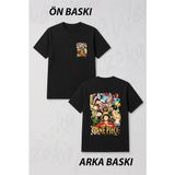 Zoka Wear One Piece Hasir Sapka Korsanlari Anim Ön ve Sırt Baskılı Tişört - Siyah - L - XL