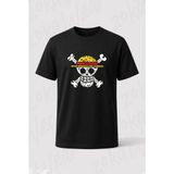 Zoka Wear One Piece Hasir Sapka Korsanlari Anime Karakt Baskılı Tişört - Siyah - S - M