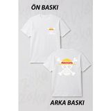 Zoka Wear One Piece Hasir Sapka Korsanlari Anime Karakt Ön ve Sırt Baskılı Tişört - Beyaz - L - XL