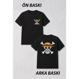 Zoka Wear One Piece Hasir Sapka Korsanlari Anime Karakt Ön ve Sırt Baskılı Tişört - S - M - Siyah