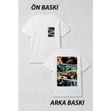 Zoka Wear One Piece Hasir Sapka Korsanlari Anime Karakter Baski Ön ve Sırt Baskılı Tişört - Beyaz - L - XL