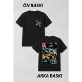 Zoka Wear One Piece Hasir Sapka Korsanlari Anime Karakter Baski Ön ve Sırt Baskılı Tişört - Siyah - L - XL