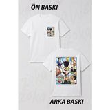 Zoka Wear One Piece Hasir Sapka Korsanlari Anime Karakter Baskili Ozel Tasarim Tisort ZOKAWTS3329 Ön ve Sırt Baskılı Tişört - Beyaz - L - XL