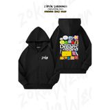 ZOKAWEAR Oversize BFDI Poster Sırt Baskılı Fermuarlı Kapşonlu Siyah Hırka (2 İplik)