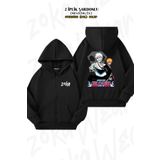 ZOKAWEAR Oversize Bleach Ichigo Kurosaki (VASTO LORDE) Sırt Baskılı Fermuarlı Kapşonlu Siyah Hırka (2 İplik)