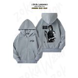 ZOKAWEAR Oversize Daryl Dixon The Walking Dead Sırt Baskılı Fermuarlı Kapşonlu Gri Hırka (2 İplik)
