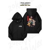 ZOKAWEAR Oversize Demon Slayer Sırt Baskılı Fermuarlı Kapşonlu Siyah Hırka (2 İplik)