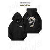 ZOKAWEAR Oversize Gym Sporcu Iskelet Tutkunu Sırt Baskılı Fermuarlı Kapşonlu Siyah Hırka (2 İplik)