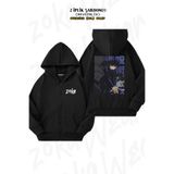 ZOKAWEAR Oversize Jujutsu Kaisen Megumi Fushigur Sırt Baskılı Fermuarlı Kapşonlu Siyah Hırka (2 İplik)