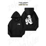 ZOKAWEAR Oversize Jujutsu Kaisen Sukuna Ryomen v4 Sırt Baskılı Fermuarlı Kapşonlu Siyah Hırka (2 İplik)