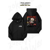 ZOKAWEAR Oversize My Hero Academia Katsuki Bakugo4 Sırt Baskılı Fermuarlı Kapşonlu Siyah Hırka (2 İplik)