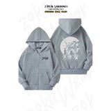 ZOKAWEAR Oversize Neon Genesis Evangelion Retro Vintage3 Sırt Baskılı Fermuarlı Kapşonlu Gri Hırka (2 İplik)