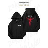 ZOKAWEAR Oversize Nirvana Sırt Baskılı Fermuarlı Kapşonlu Siyah Hırka (2 İplik)