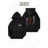 ZOKAWEAR Oversize Prison Break 2 Sırt Baskılı Fermuarlı Kapşonlu Siyah Hırka (2 İplik)
