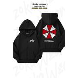 ZOKAWEAR Oversize Resident Evil 3 Sırt Baskılı Fermuarlı Kapşonlu Siyah Hırka (2 İplik)