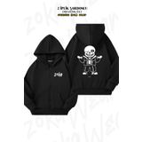 ZOKAWEAR Oversize Sans Undertale Sırt Baskılı Fermuarlı Kapşonlu Siyah Hırka (2 İplik)