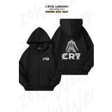 ZOKAWEAR Oversize Stance Futbol Cr7 Cristiano Ronaldo Sırt Baskılı Fermuarlı Kapşonlu Siyah Hırka (2 İplik)