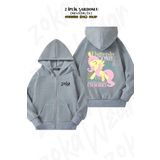 ZOKAWEAR Oversize The Many Words Of Fluttershy Sırt Baskılı Fermuarlı Kapşonlu Gri Hırka (2 İplik)