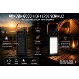 Zoli 50.000 Mah Solar Powerbank LED Fenerli Taşınabilir 22,5W Hızlı Şarj Cihazı,dahili Kablo - Siyah