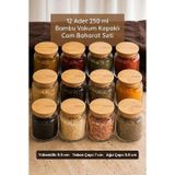 Zone 12'Li Cam Baharatlık Seti 250 Ml - Bambu Vakum Kapaklı Mutfak Erzak Saklama Kabı Ve Baharat Takımı