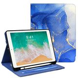 Zonefoker iPad 6. Nesil için Kılıflar 2018/2017, iPad Air 2 Kılıf 2014, iPad Air 2013, iPad Pro 9,7 inç Kalem Tutuculu Kılıf 2016, Çocuklar, Kadınlar, Erkekler için Deri Folyo Kapak, Mermer Gri Mavi