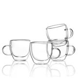 ZONEYILA Çift Duvar Cam Kahve Kupaları 4-6oz Yalıtımlı Kahve Fincanı Seti - Çift Espresso, Cappuccino, Latte, Sıcak/Soğuk İçecekler için Saplı Şeffaf Cam İçecek Takımları