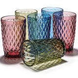 ZOOFOX 6'lı Renkli Bardak Seti, Ağır Tabanlı 12 oz Kabartmalı Bardaklar, BPA İçermez, Düğün veya Partiler için Vintage Züccaciye Seti