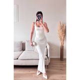 Zoom Butik Bel Korse Kare Yaka Elbise - BEYAZ