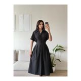 Zoom Butik Bel Korse Pileli Gömlek Elbise - SİYAH