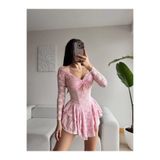 Zoom Butik Dantel Kol Ön Büzgülü Elbise - PUDRA