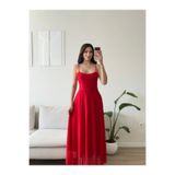 Zoom Butik Drapeli Askılı Şifon Elbise - KIRMIZI