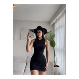 Zoom Butik Drapeli Mini Elbise - SİYAH