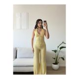 Zoom Butik Halter Crop Pantolon Takım - SARI