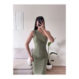 Zoom Butik Omuz Detay Drapeli Elbise-yeşil