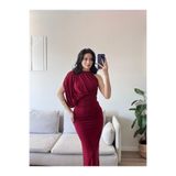 Zoom Butik Tek Omuz Drapeli Elbise - BORDO