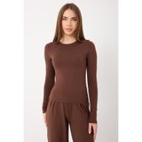 Zoor Ultra Soft Penye Modal Yuvarlak Yaka Bluz Kahverengi