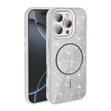 Zore Apple için uyumlu iPhone 16 Pro Kılıf M-safe Şarj Özellikli Parlayan Simli Zore Okso Kapak Beyaz