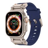 Zore Apple İle Uyumlu Watch Ultra 49mm KRD-101 Titanyum Metal Başlıklı Silikon Kordon Mavi-Titanyum